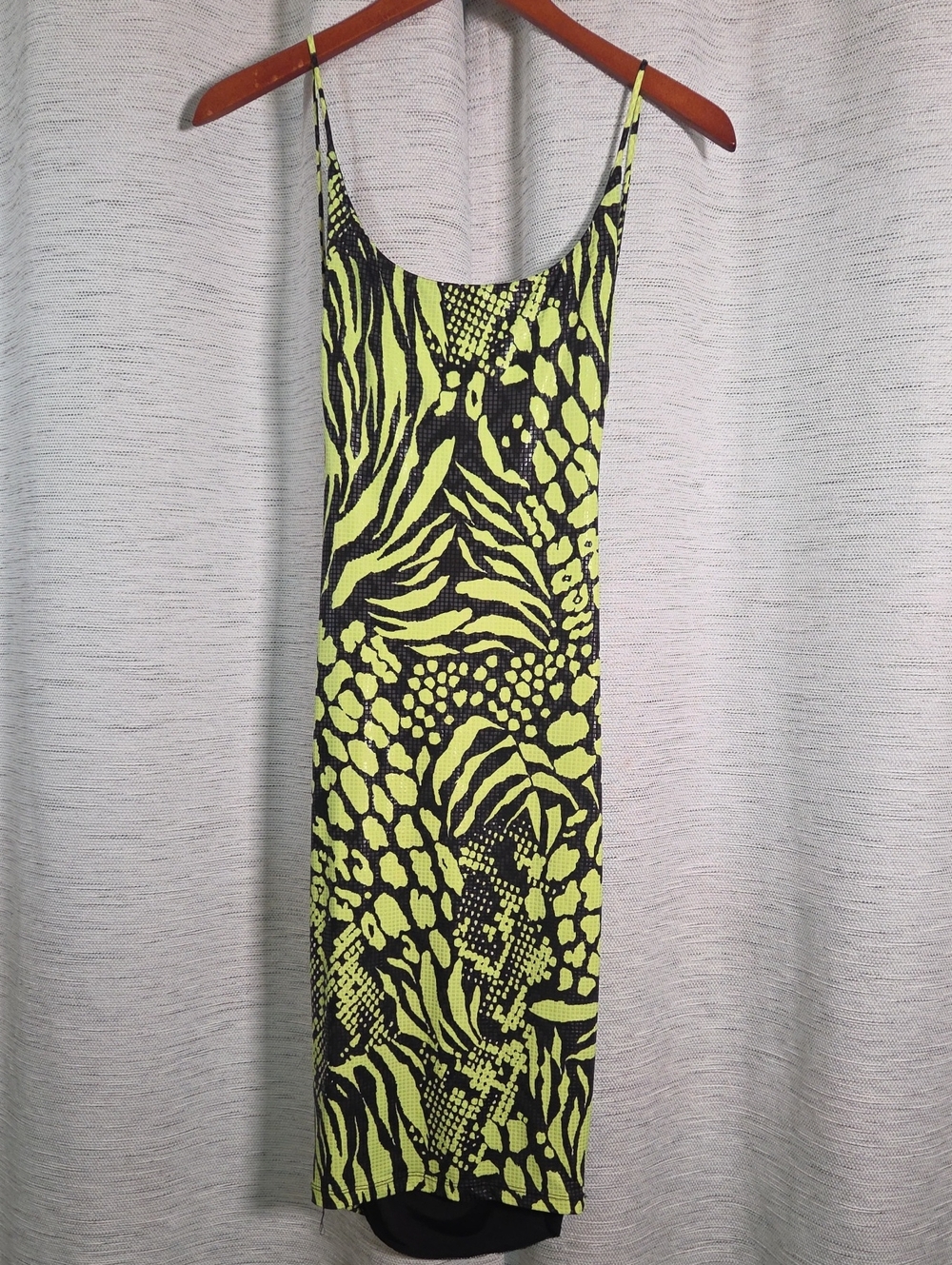 Neon Yellow & Black Animal-Print Mini Slip Dress